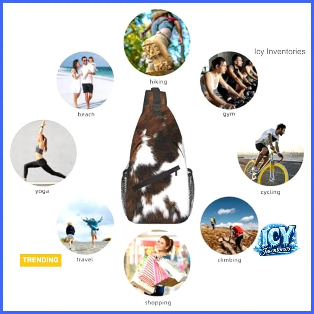 Polyester Cow Print Crossbody Sling Backpack Adjustable Padded Strap